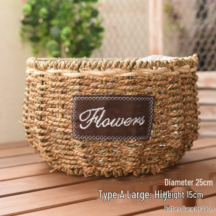 Pastorale Scandinavische Geweven Bloemmand Handtas voor Droogbloemenarrangement en Succulentenpot