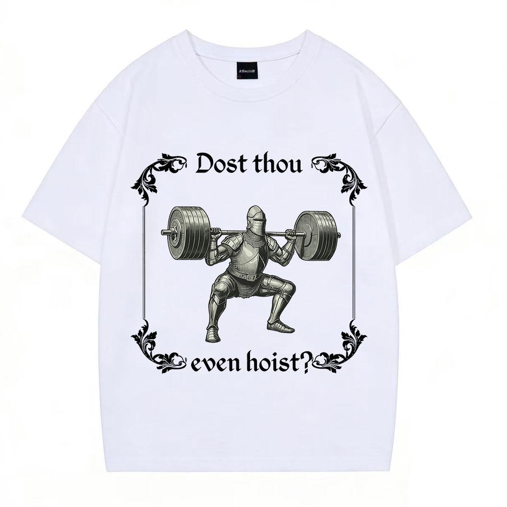 Hebst du überhaupt mittelalterliches T-Shirt Lustiger Fitnessstudio-Ritter Gewichtheben T-Shirts Unisex Baumwolle Lässig Übergroß Kurzarm T-Shirts
