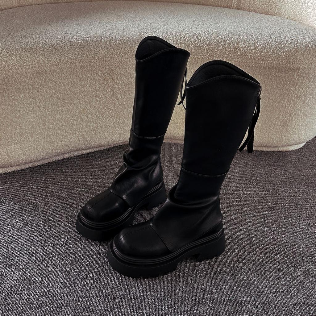 V-mouth boots children autumn and winter small thick soles but knee boots retro trousers stacked high knight boots