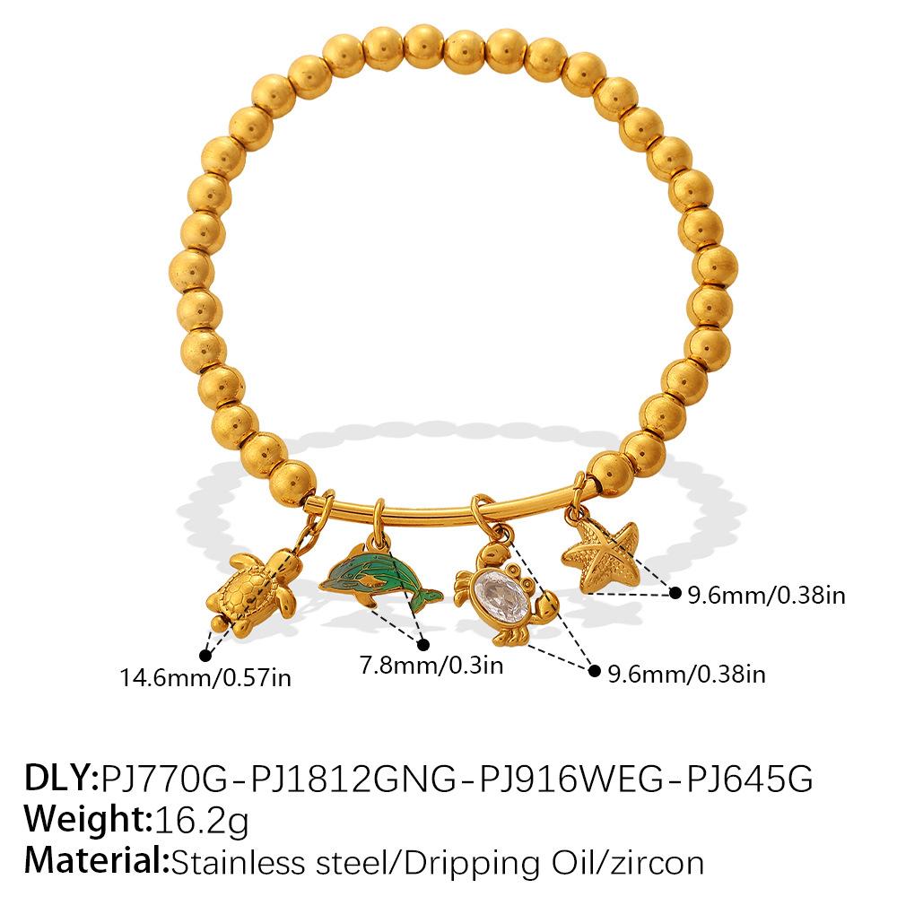 Summer Beach Ocean Wind Starfish Shell DIY Pendant Round Bead Bracelet Gold-plated Stackable Jewelry