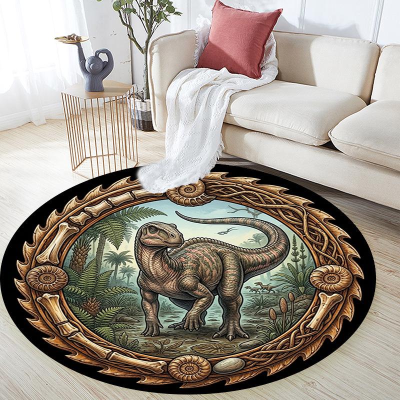 Prehistoric Dinosaur Scene Round Area Rug Under Office Chairs Bedroom Living Room Home Decor