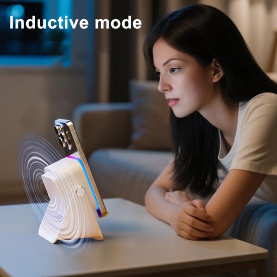 Wireless Induction Speaker with Adjustable Cell Phone Stand Stereo Sound Colorful Light Rechargeable 5-in-1 Bluetooth-compatible Speaker