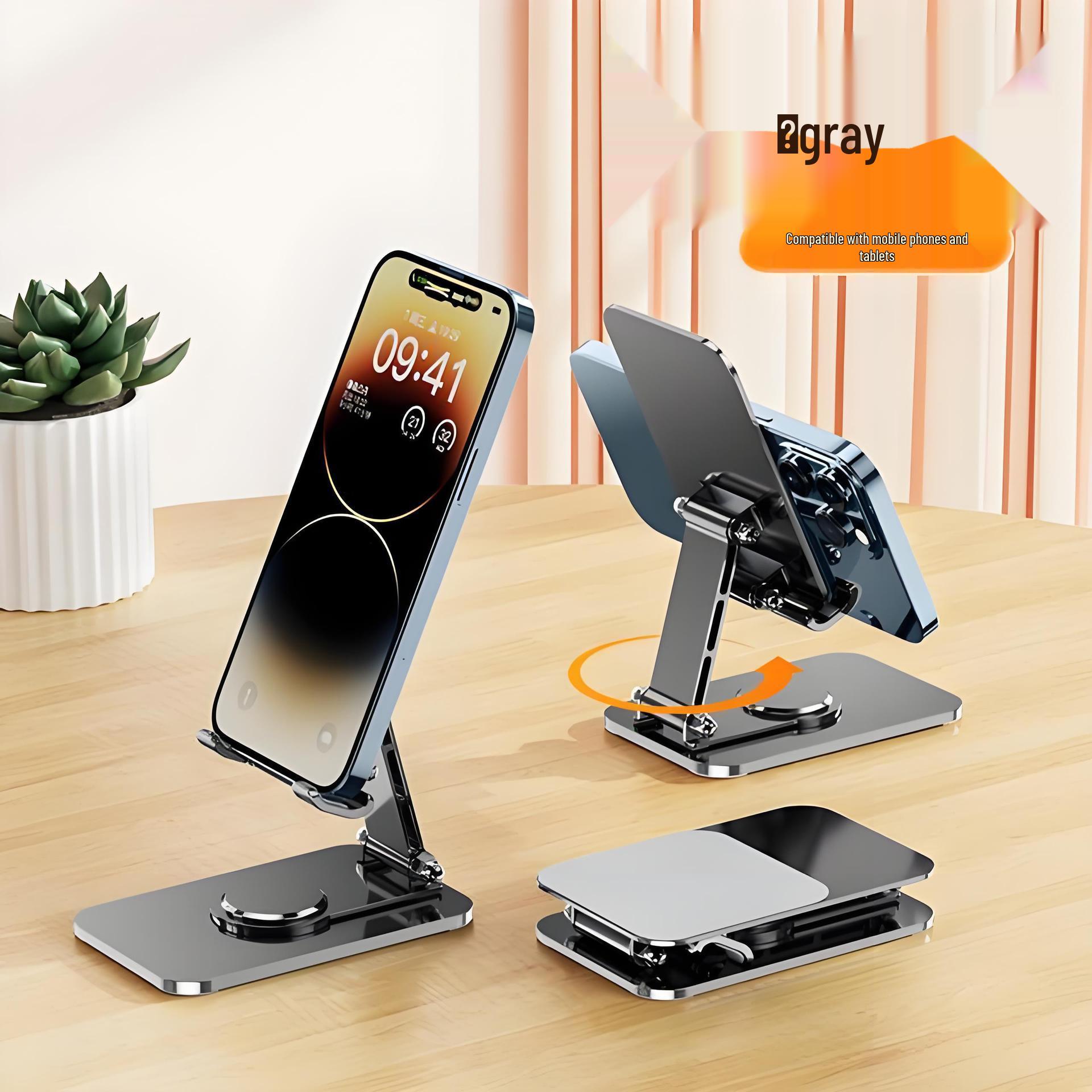 

All-Metal Rotating Phone & Tablet Holder: Stable, Non-Slip, Folding Bracket for Hands-Free Viewing.