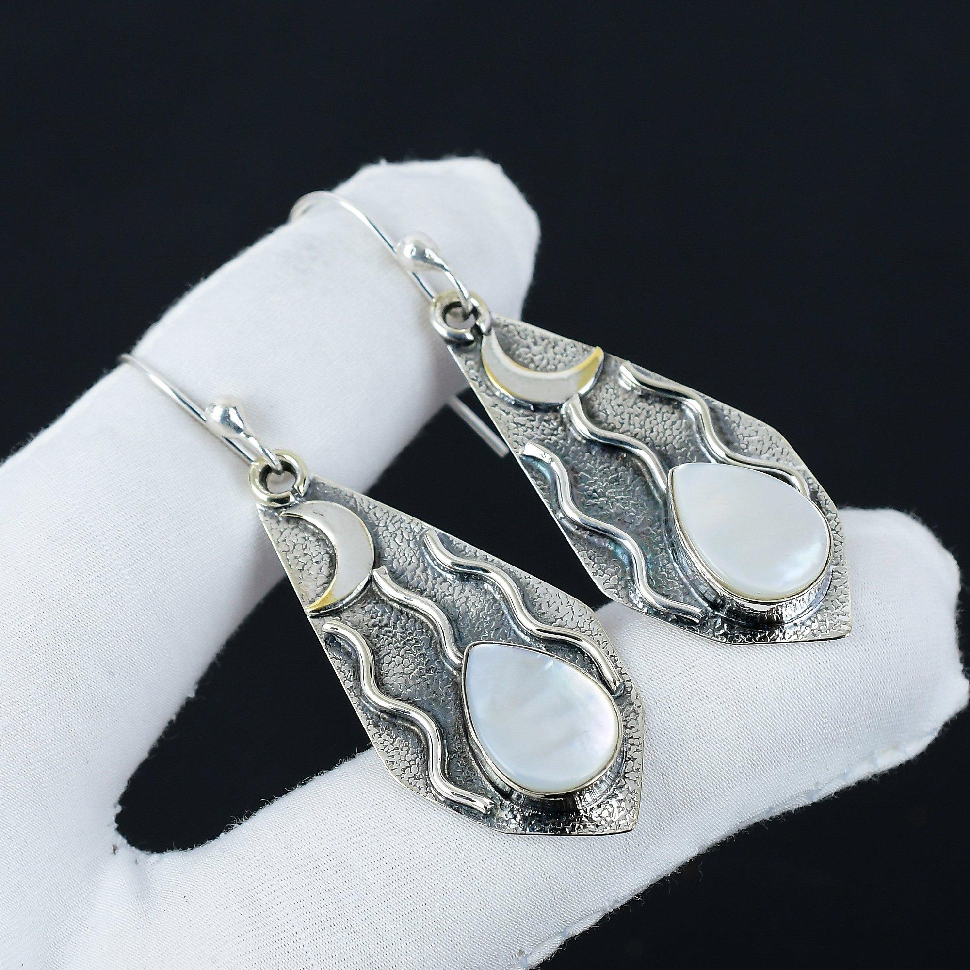 

Серьги с натуральным перламутром и драгоценными камнями, серьги из стерлингового серебра 925 пробы, серьги-подвески ручной работы в стиле бохо из серебра, пасхальные гифки 2.55 белый