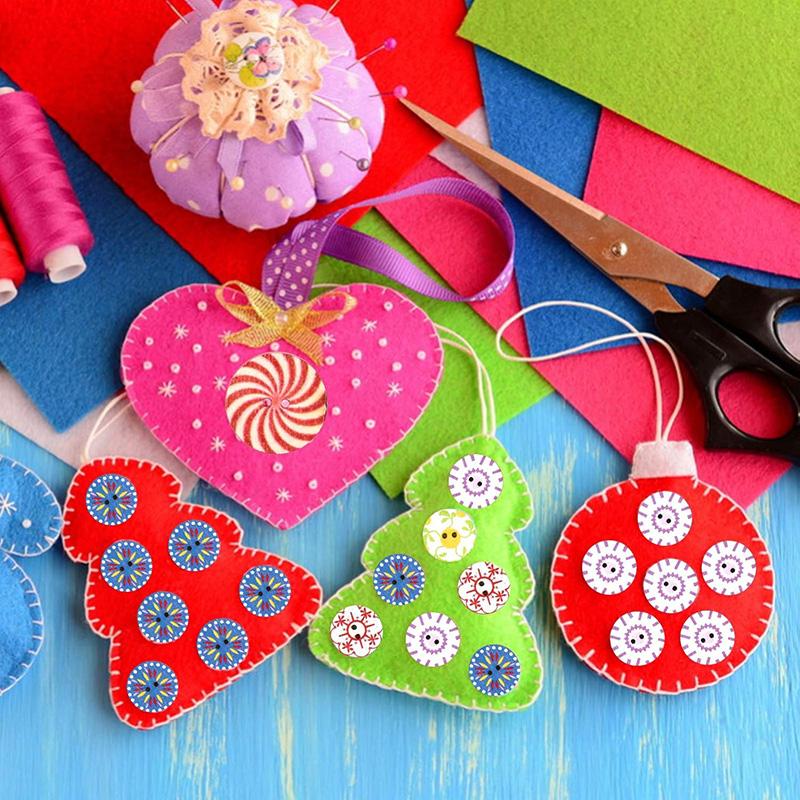 100Pcs 2-hole Mixed Flower Wooden Decorative Button 15/20/25mm Round Shape Wooden Buttons Set Suitable for Sewing Clip Art Craft