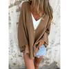 Fashion Loose V Neck Solid Color Cardigan Top Women Mid Length Sleeve