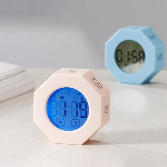 Mini Digital Timer Portable Octagon Touch Control LED Display Flipping Gravity Sensor Rechargeable Time Management Countdown Cooking