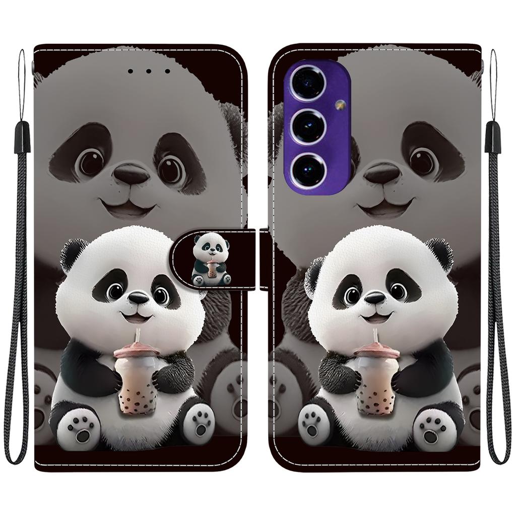 Handmade PU Leather Flip Case for Samsung Galaxy S24 FE (SM-S721B) Anti-Slip Shockproof Cover with Wrist Strap & Heart/Rose Cat Designs