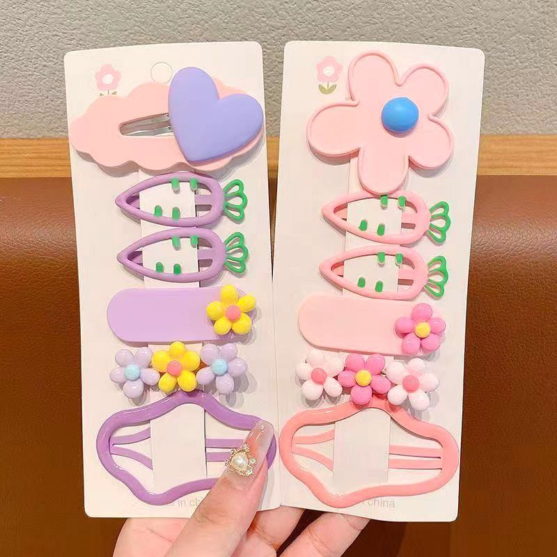6Pcs Cartoon Colorful Hair Clips Girls Cute Flower Heart Hairpins Baby Hairclip Barrettes Hairpin Headwear Kids Hair Accessories