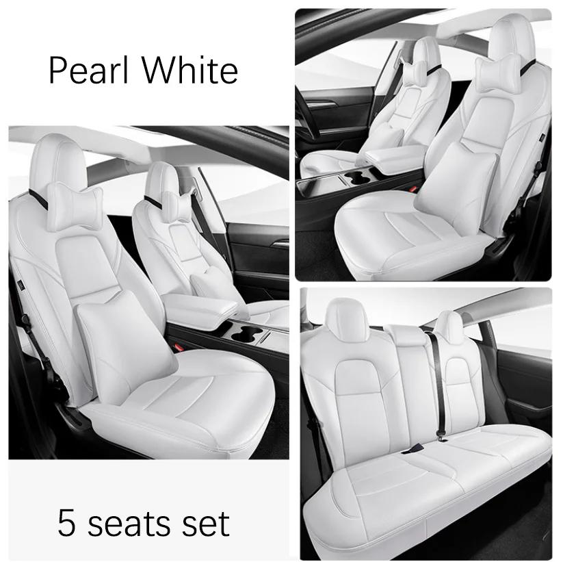 

Чехол на сиденье автомобиля Чехол из искусственной кожи 5 мест Полный комплект Защита на все сезоны Автомобильные защитные принадлежности для Tesla Model Y 3 Аксессуары Model 3&Four Seasons белый
