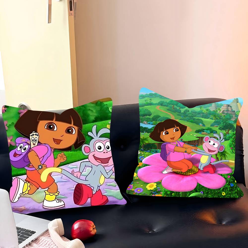 Klassische Animation Dora die Entdeckerin Kissenbezug Abnehmbar Waschbar Kissenbezug – Ganzjährig Weiches Leinen