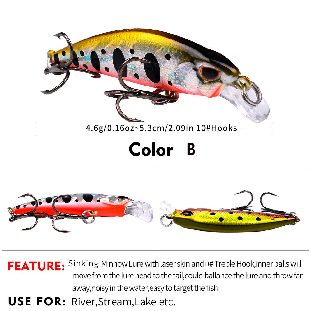 Sinking Minnow Lure 5.3cm 4.6g Bionic Plastic Hard Bait for Freshwater Bass Fishing