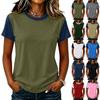 Dames Casual Pullover Korte Mouw T-shirt Kleurblok Ronde Hals Top Lichtgewicht Zachte Stof Comfortabele Pasvorm