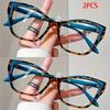 2PCS Elegant cat eye reading glasses for women-fashionable color block design anti-blue light 1.0 to 4.0 strength