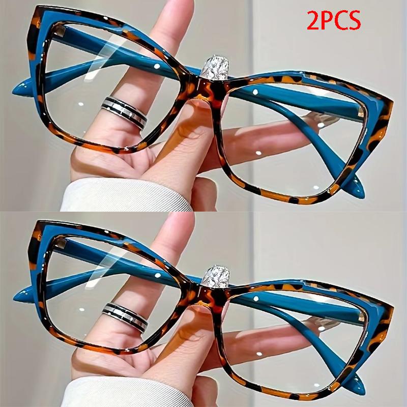 2PCS Elegant Cat Eye Reading Glasses for Women-fashionable Color Block Design Anti-blue Light 1.0 To 4.0 Strength