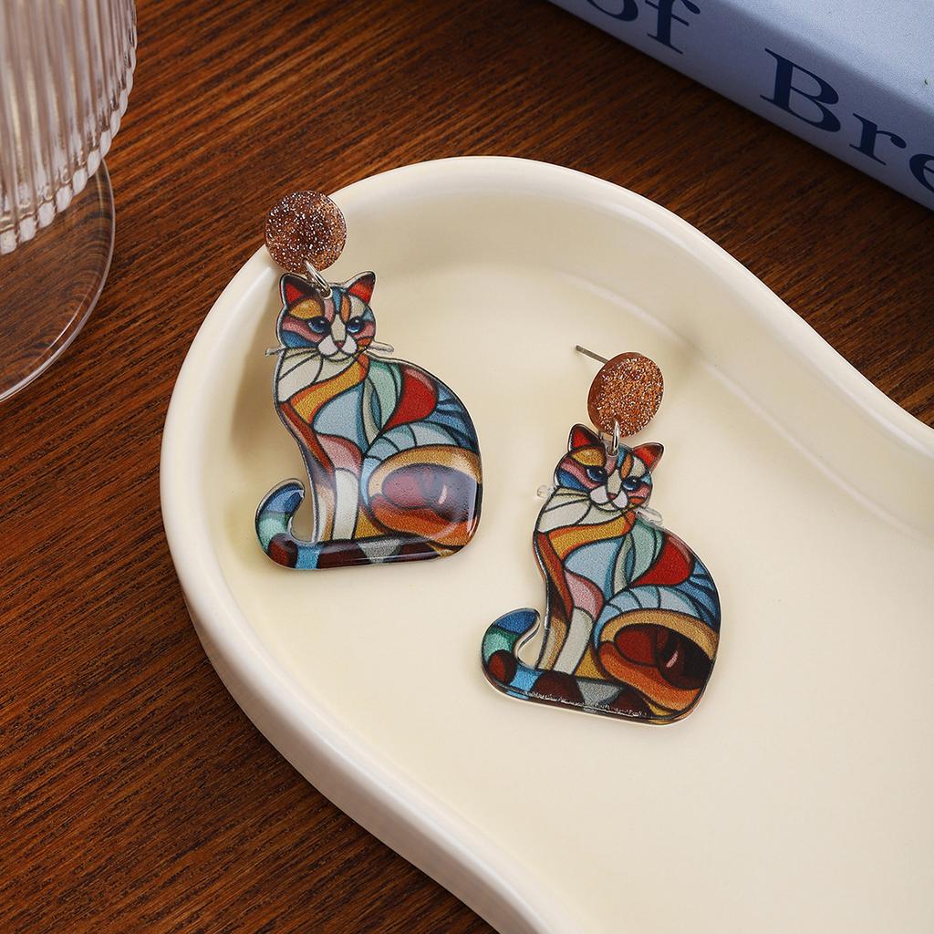Creative Cartoon Design Sense Symphony Swan Cat Earrings, Autumn And Winter Colorful Animals High Sense Unique Earrings Women