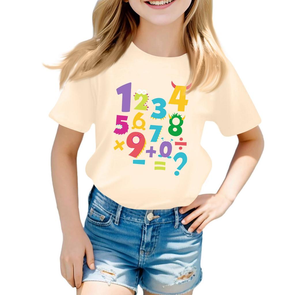 Children's Printed Short Sleeved Round Neck Casual Comfortable Loose Lightweight Top