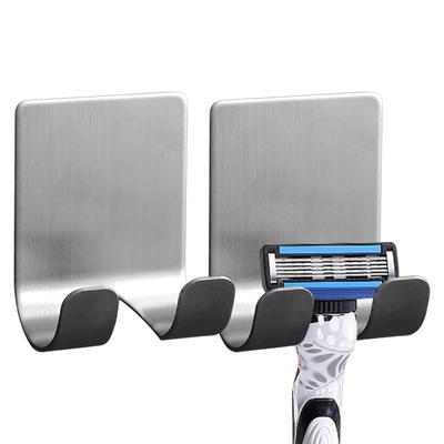 2 Stuks Douche Scheermes Houder Roestvrij Staal Zelfklevend Wandopslag Hanger Zonder Boren Douche Organizer Haak voor Thuis Badkamer