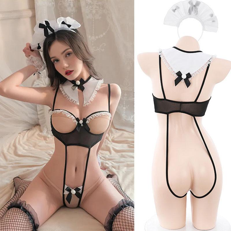 Open Crotch Bodysuit Roleplay Outfits Woman Sexy Lingerie Chest Cutouts Lace Underwear Erotic Backbare Jumpsuit Porn Pajamas Hot