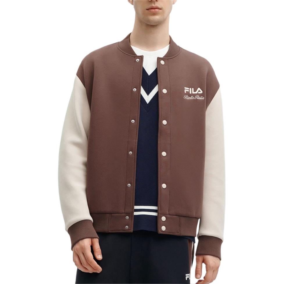 FILA Color Block Casual Knit Baseball Jacket Men Jackets Brown F11M419501F-BN