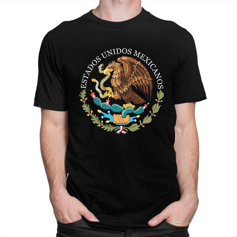 Custom Mens Coat Of Arms Of Mexico T Shirts ShortSleeve Cotton Tshirt Leisure Mexican Flag Seal Tee Loose Fit Clothing