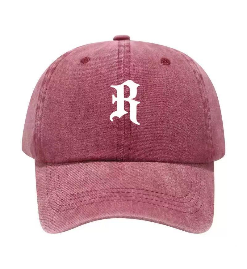Letter R Printed Washed Cotton Adjustable Baseball Cap Classic Snapback Dad Hat Breathable Golf Fishing Outdoor Sun Cap