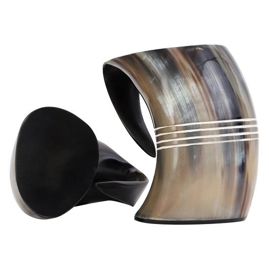 Lote de 4 canecas artesanais de chifre de viking, canecas de chifre de Game of Thrones, anéis de touro reais