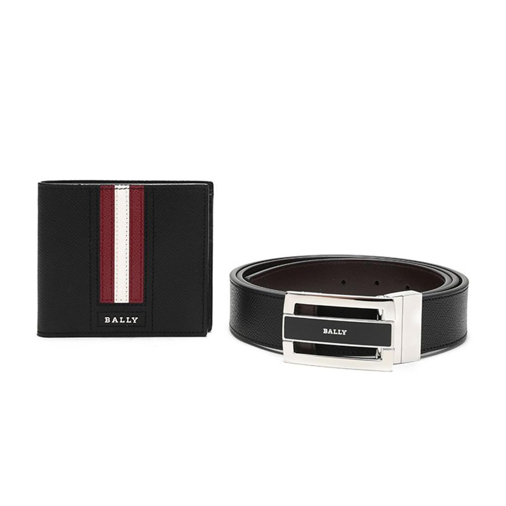 Bally Striped Leather Wallet And Belt Gift Box Set Men Accessories Black Brown BALLY-GIFTBOX-FT-50
