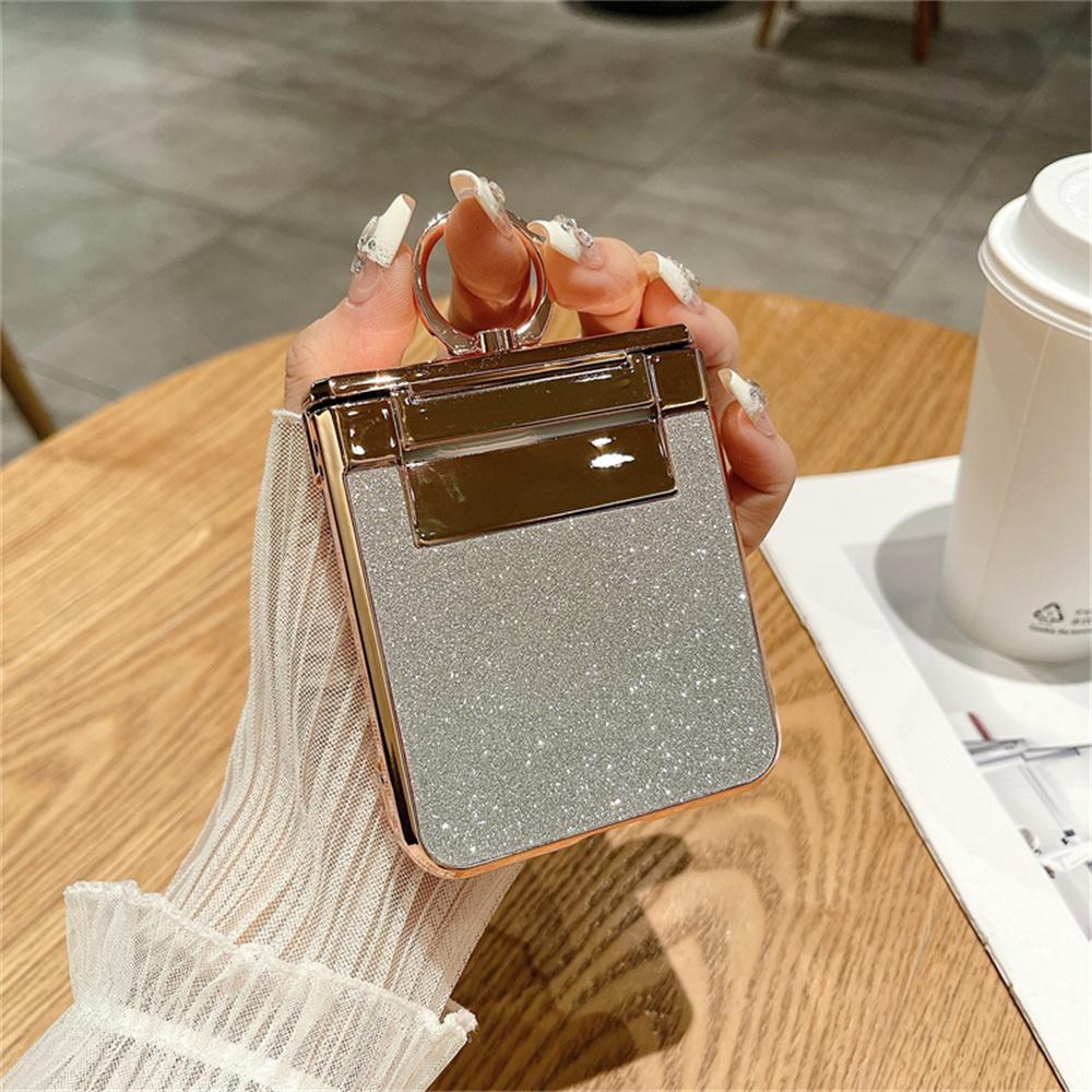 Glitter Ring Holder Stand Case for Samsung Galaxy Z Flip 5 4 3 6 7 ZFlip 7 Flip5 Bracket Bling Diamond Gradient Plating Cover