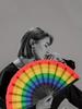 1 Rainbow Handheld Fan Plastic Dance Folding Fan Dance Performance Folding Fan Cosplay Wedding Party Props Decorative Fan