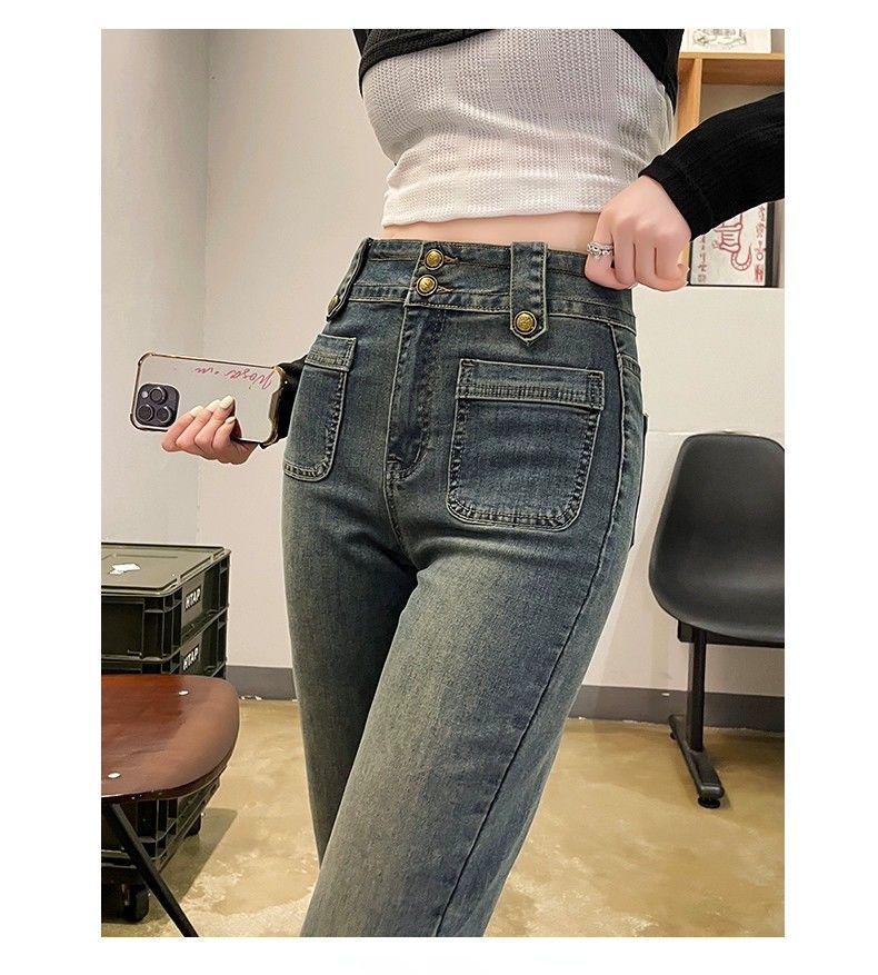 

Брюки-сигареты с манжетами: Женские джинсы с высокой талией, облегающие, в стиле ретро, для весны и осени 2025. XXL