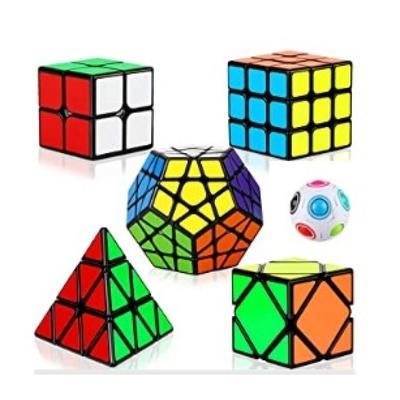 Thinkmax 6pcs Speed Cube Set, Magic Cube Set of 2x2x2 3x3x3 Pyramid Megaminx Skew Cube Set of Puzzle