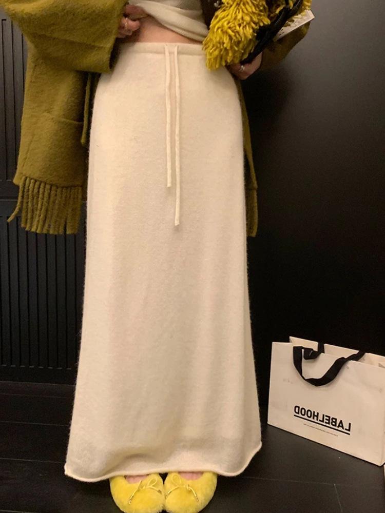 

Ouyang s Lazy Walk Alpaca Wool Midi Skirt: Elastic Waist & Drawstring L