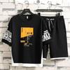 Men Sets Streetwear Short Sleeve O-Neck Printed STee +Shorts Summer Breathable Casual Man Hawaiian Suits 2 Pieces Set Sportswear