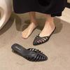 Pantoufles Baotou pour femmes, à talon bas ajouré, mi-mollet, imperméables, antidérapantes, bout pointu, style tongs, sandales modernes pour l'été et la plage.