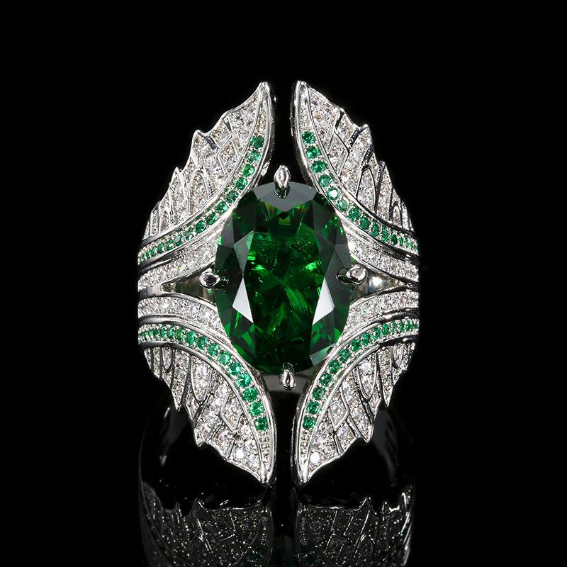 Huamei Jewelry Ring Accessories Cross Border Style Zircon Crystal Blue Zirconia Emerald Fashion Light Luxury Women s Edition Batch