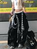 [Send fart curtain] Internet celebrity retro American relaxation plaid strap wide leg splicing loose quick-drying casual pants tide
