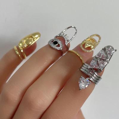 Kenjie Copper-Plated Gold Inlaid Zirconium Adjustable Nail Ring for Women - European & American Style