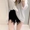 Korean Dongdaemun High Waist Ripped Denim Shorts for Women