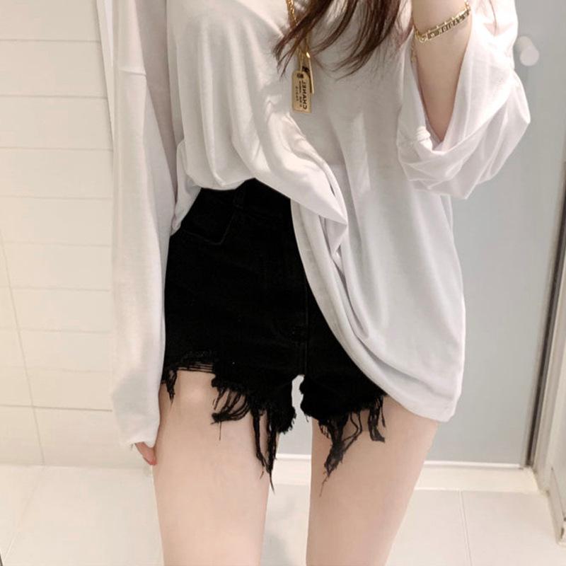 Korean Dongdaemun High Waist Ripped Denim Shorts for Women