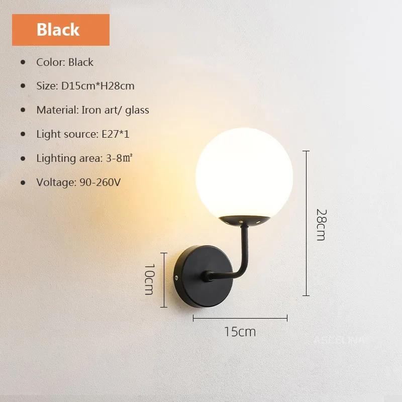Lampa de Perete Modernă LED Glob de Sticlă 110V 220V Negru Lumină de Tapițerie Pentru Living Dormitor Noptieră Alee Scări Lumină de Perete