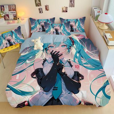 Anime Hatsune Miku Kreatives Zubehör Bettbezug Frohes Bettwäscheset Queen King Full Size für Feiertags-Schlafzimmer Teenager Frauen Geschenke