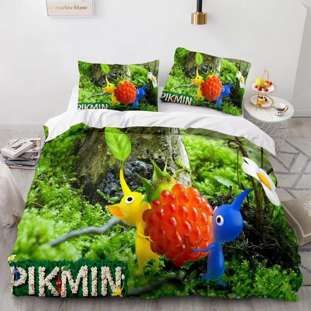 Tegneseriespill Pikmin Sengesett Gutter Jenter Tvilling Queen Size Dynetrekk Putetrekk Seng Barn Voksen Mote Hjem Tekstilekstil
