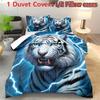 3Pcs Snow White Tiger Bedding Set, 3D Printed Mythical Guardian Soft Breathable Duvet Cover Set With Pillowcases For Home Decor