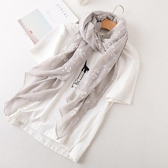 Leisure Flowers Printed Linen Long Shawl Travel Beach Anti-UV Scarf Stole Gift