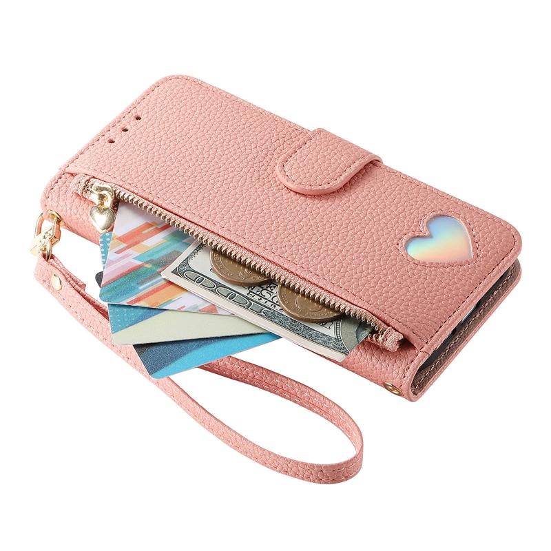 Zipper Style Flip Credit Card Case Pouch Bag for Samsung Galaxy A53/A54/A55/A56/A14/A15/A17/A16 Rope Phone Cover