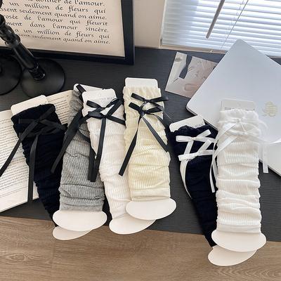 Schleifen-Haufen, Lange Sockenüberzieher, Frühjahrs- und Sommer-Sonnenschutz, Lolita College-Stil Schwarz-Weiß Ärmelüberzieher, Wadenüberzieher