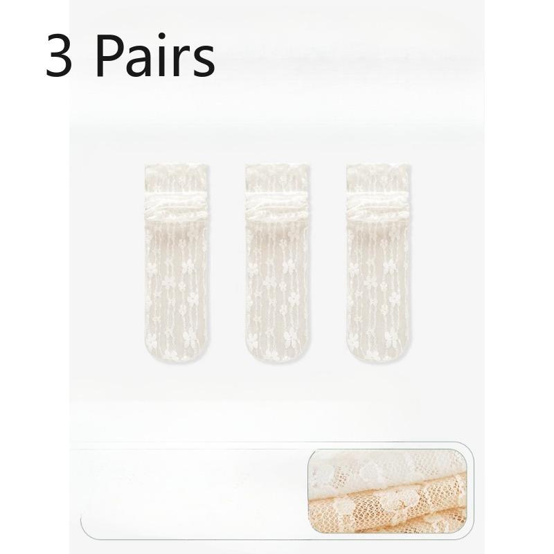 3 Pairs of Women's Summer Thin Lace Flowers In The Tube Pile Socks