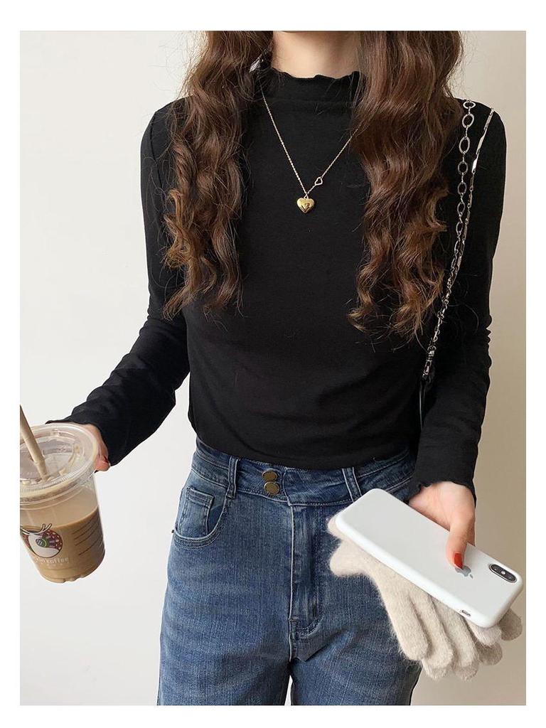 Double-Sided Fleece Semi-High Collar Long-Sleeve Women's Top