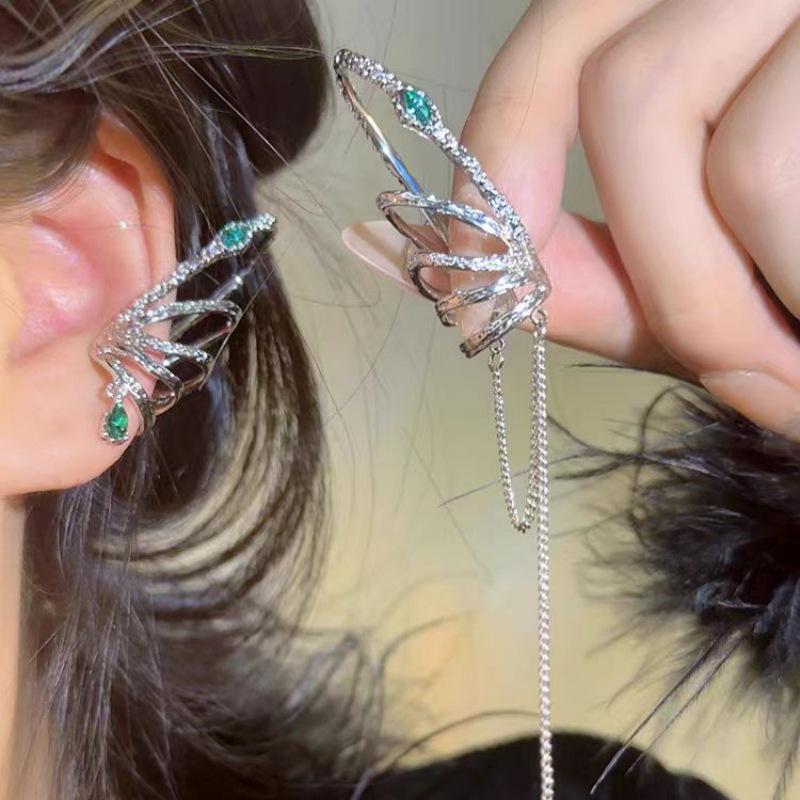 Elegant Asymmetric Crystal Tassel Elf Ear Cuff (Piercing-Free)